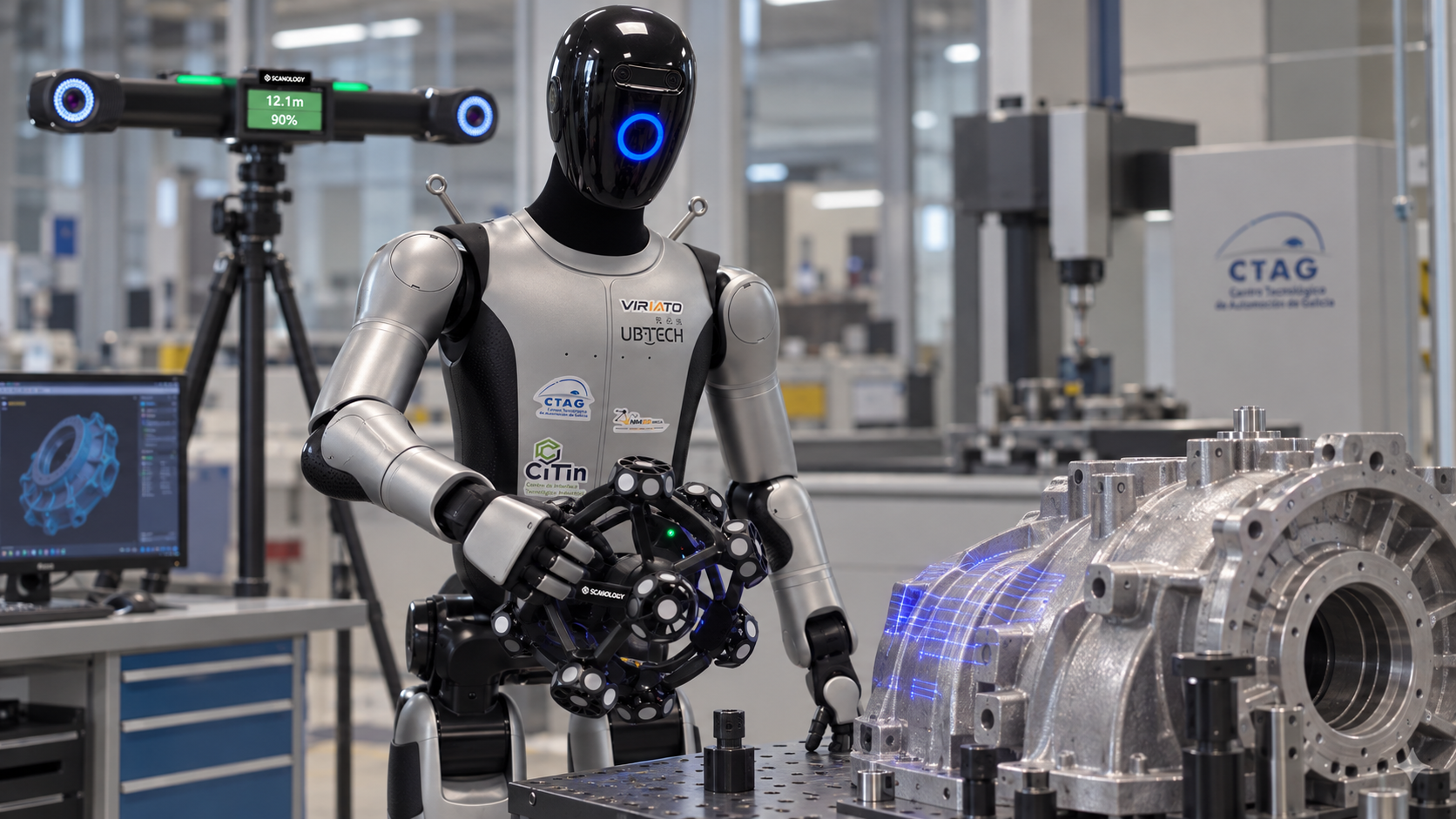 Viriato a executar uma inspeção 3D automatizada com seguimento ótico