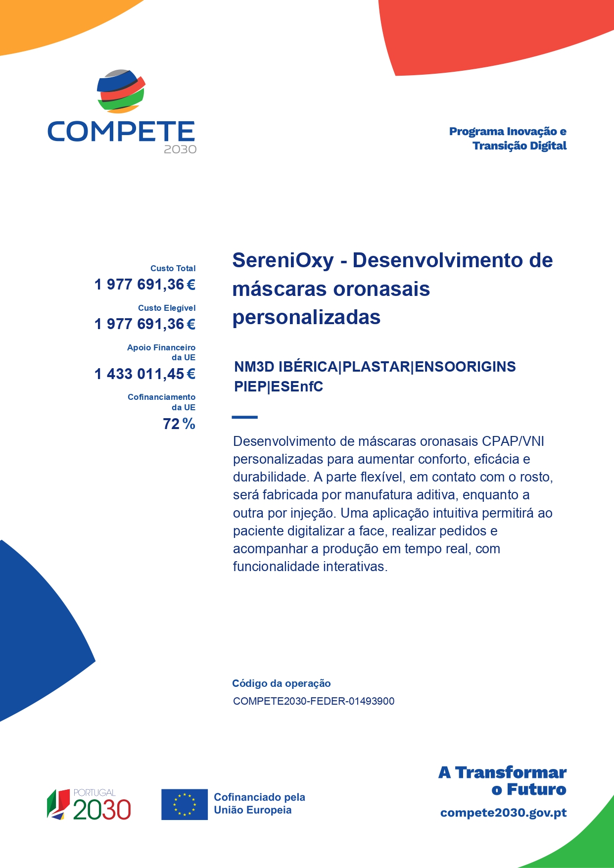 Ficha da operação COMPETE 2030 da NM3D