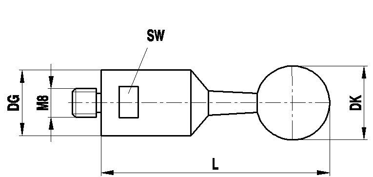 M8 d24 aço inoxidável esfera de referência com D30 esfera de cerâmica, L 145 mm, para Zeiss aplicações